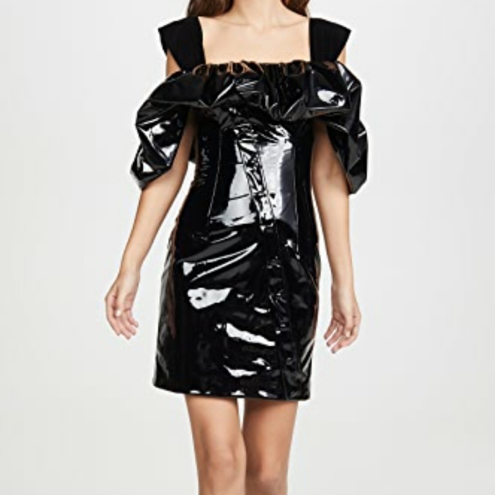 Sandra Mansour Dress Patent Ruffle Mini Sz S Fr 36 Us 4